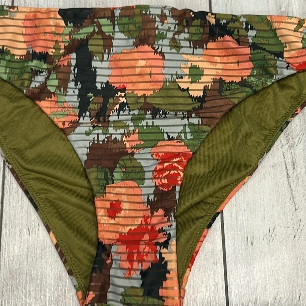 Nymos green floral print swim bikini bottom size large